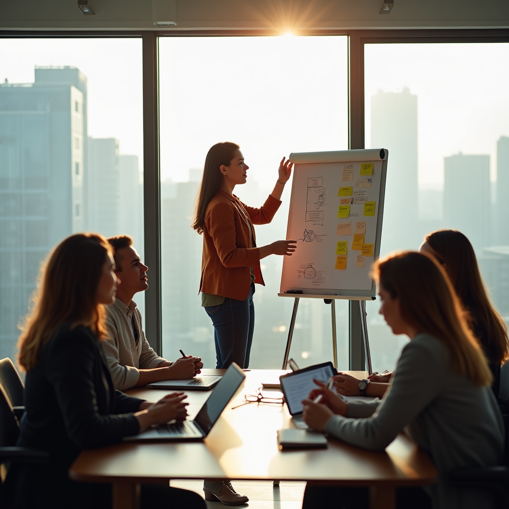 Facilitátor programu při interaktivním workshopu s manažery